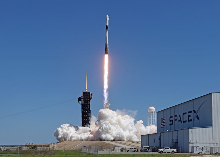 CAPE CANAVERAL, FL - APRIL 8: A SpaceX Falcon 9 rocket lifts off from launch complex 39A carrying th...