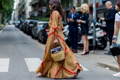 MILAN, ITALY - JUNE 18: Viviana Volpicella wearing boho dress outside Dolce & Gabbana during the Mil...