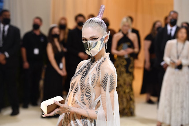 Canadian musician Grimes arrives for the 2021 Met Gala at the Metropolitan Museum of Art on Septembe...