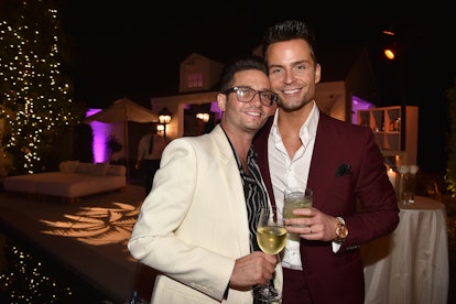 Josh Flagg and Bobby Boyd attend Nikki Haskell's 80th Birthday on May 14, 2021 at a private residenc...