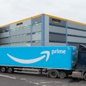 TILBURY, ENGLAND - DECEMBER 16: An amazon Prime HGV Lorry drives out of the  Amazon Fulfilment Centr...