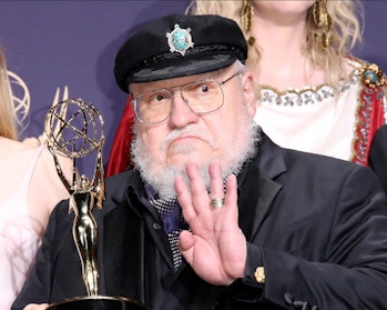 LOS ANGELES, CA - SEPTEMBER 22: George R. R. Martin poses with award for Outstanding Drama Series in...