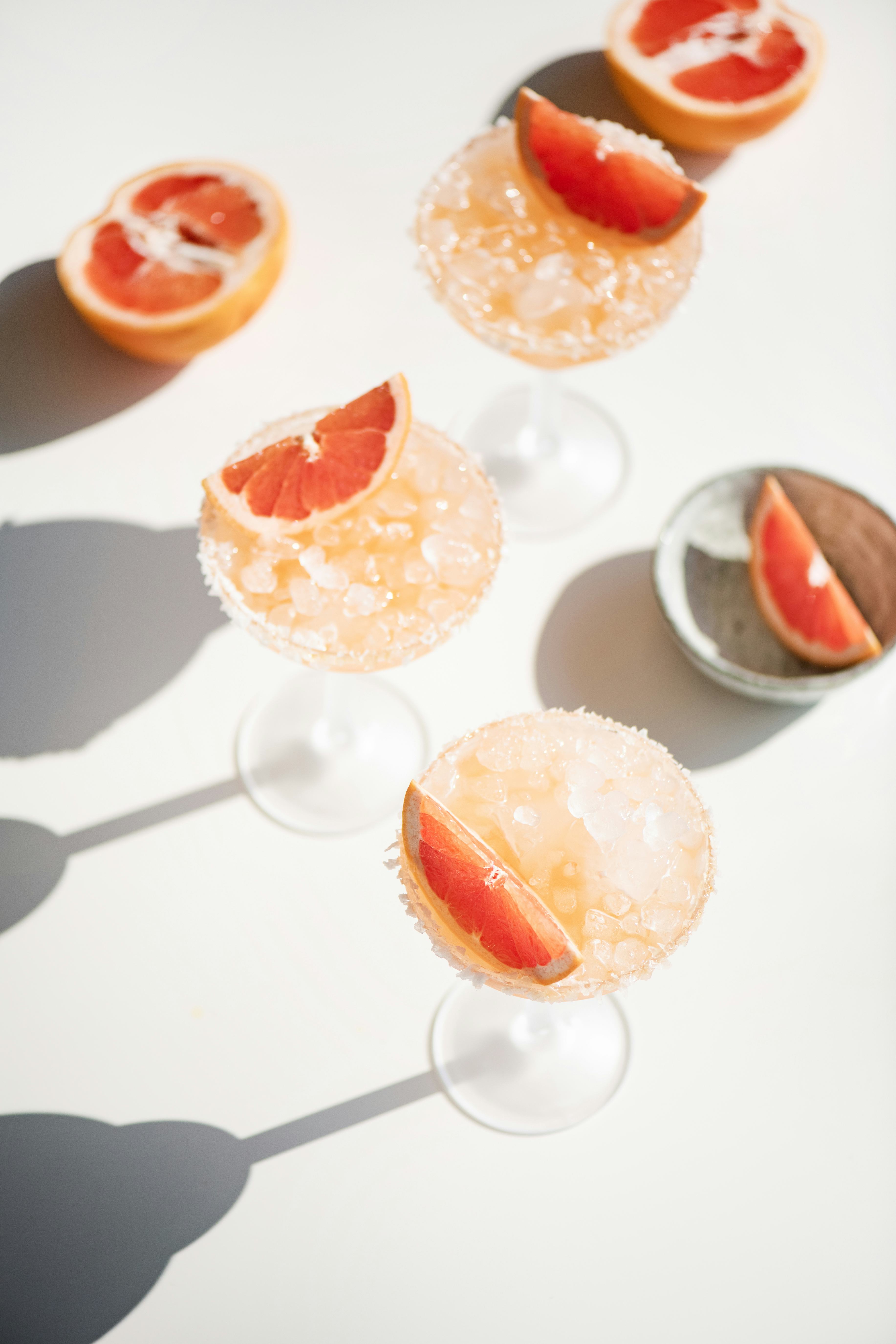 Glasses of alcohol-free mocktails with grapefruit slices