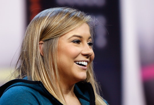 Shawn Johnson's daughter takes a dive into the deep end of the pool.