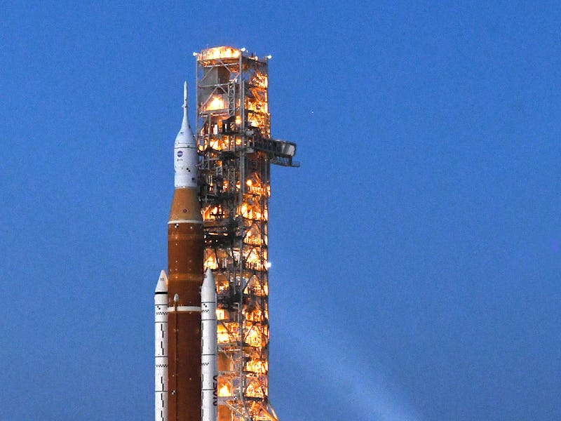 CAPE CANAVERAL, FLORIDA, UNITED STATES - MARCH 17: NASAâs SLS moon megarocket topped by the Orion sp...