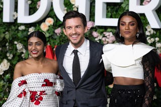 Charithra Chandran, Jonathan Bailey and Simone Ashley attend the 'Bridgerton' Series 2 World Premier...