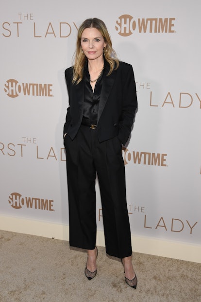 Michelle Pfeiffer wears a black Celine outfit at ‘The First Lady’ premiere.