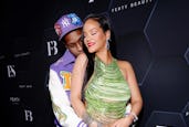 LOS ANGELES, CALIFORNIA - FEBRUARY 11: (L-R) A$AP Rocky and Rihanna celebrate Fenty Beauty & Fenty S...