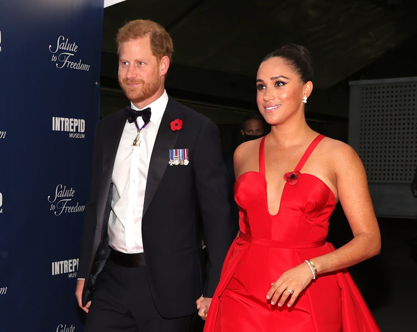 NEW YORK, NEW YORK - NOVEMBER 10: Prince Harry, Duke of Sussex and Meghan, Duchess of Sussex attend ...