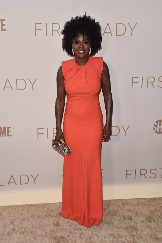 Viola Davis wears a red Stella McCartney gown at ‘The First Lady’ premiere.