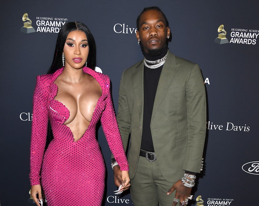BEVERLY HILLS, CALIFORNIA - JANUARY 25: Cardi B and Offset arrives at the Pre-GRAMMY Gala and GRAMMY...