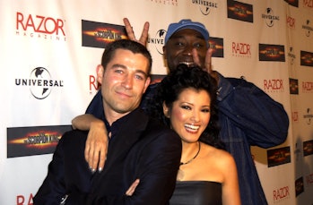 Steven Brand, Kelly Hu & Michael Clarke Duncan during "Scorpion King" DVD Release Event at Virgin Me...