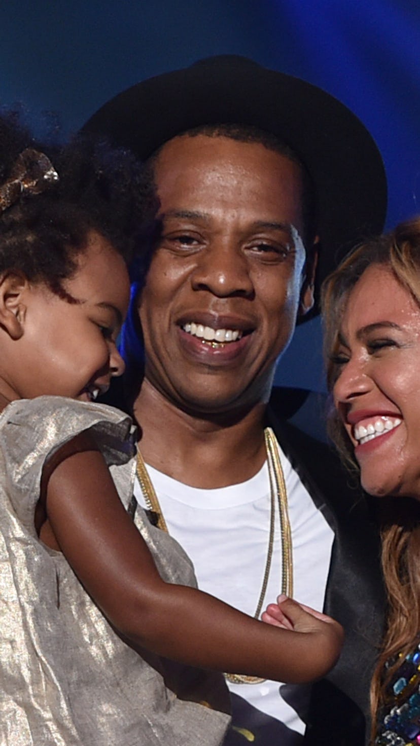 Baby Blue Ivy Carter, Jay Z and Beyonce in 2014.