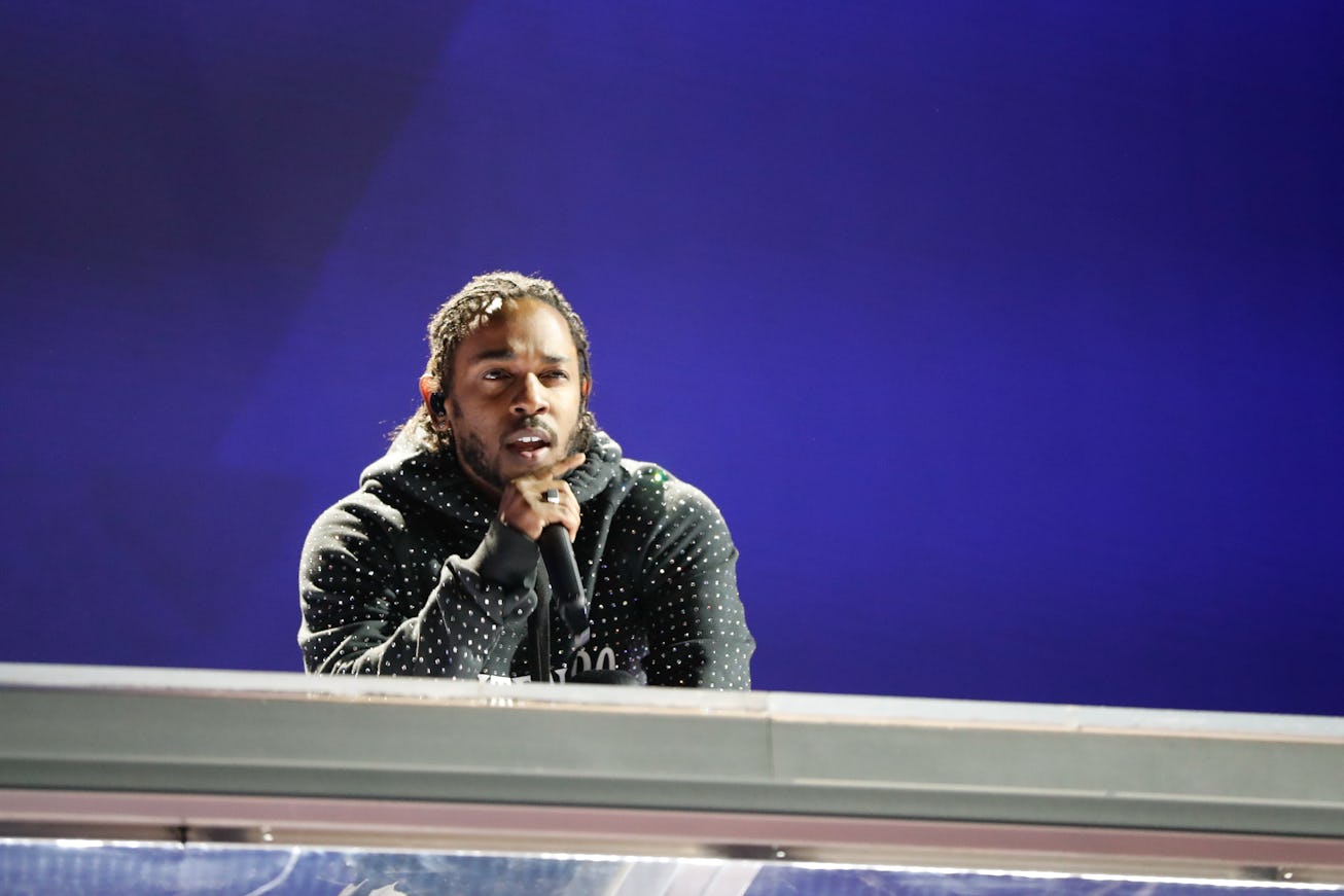 Kendrick Lamar performs 'Feel' and 'New Freezer' on stage at The BRIT Awards 2018 Show, The O2, Lond...