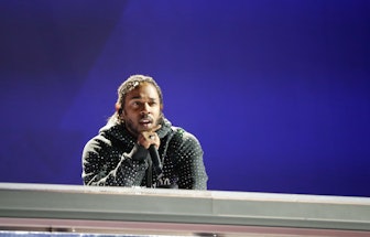 Kendrick Lamar performs 'Feel' and 'New Freezer' on stage at The BRIT Awards 2018 Show, The O2, Lond...