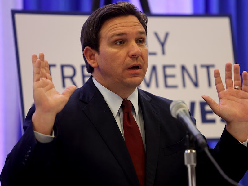 MIAMI, FLORIDA - JANUARY 26: Florida Gov. Ron DeSantis holds a press conference at the Miami Dade Co...