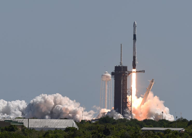 CAPE CANAVERAL, FLORIDA, UNITED STATES - APRIL 08: A SpaceX Falcon 9 rocket with a Crew Dragon space...