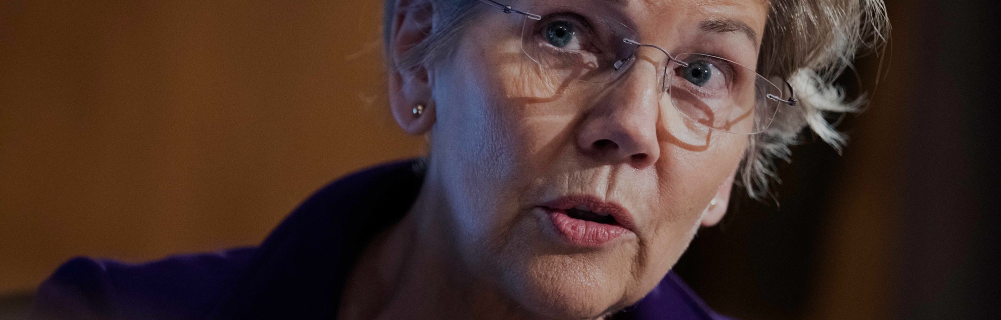US Senator Elizabeth Warren speaks as Federal Reserve Chairman, Jerome Powell, testifies before the ...