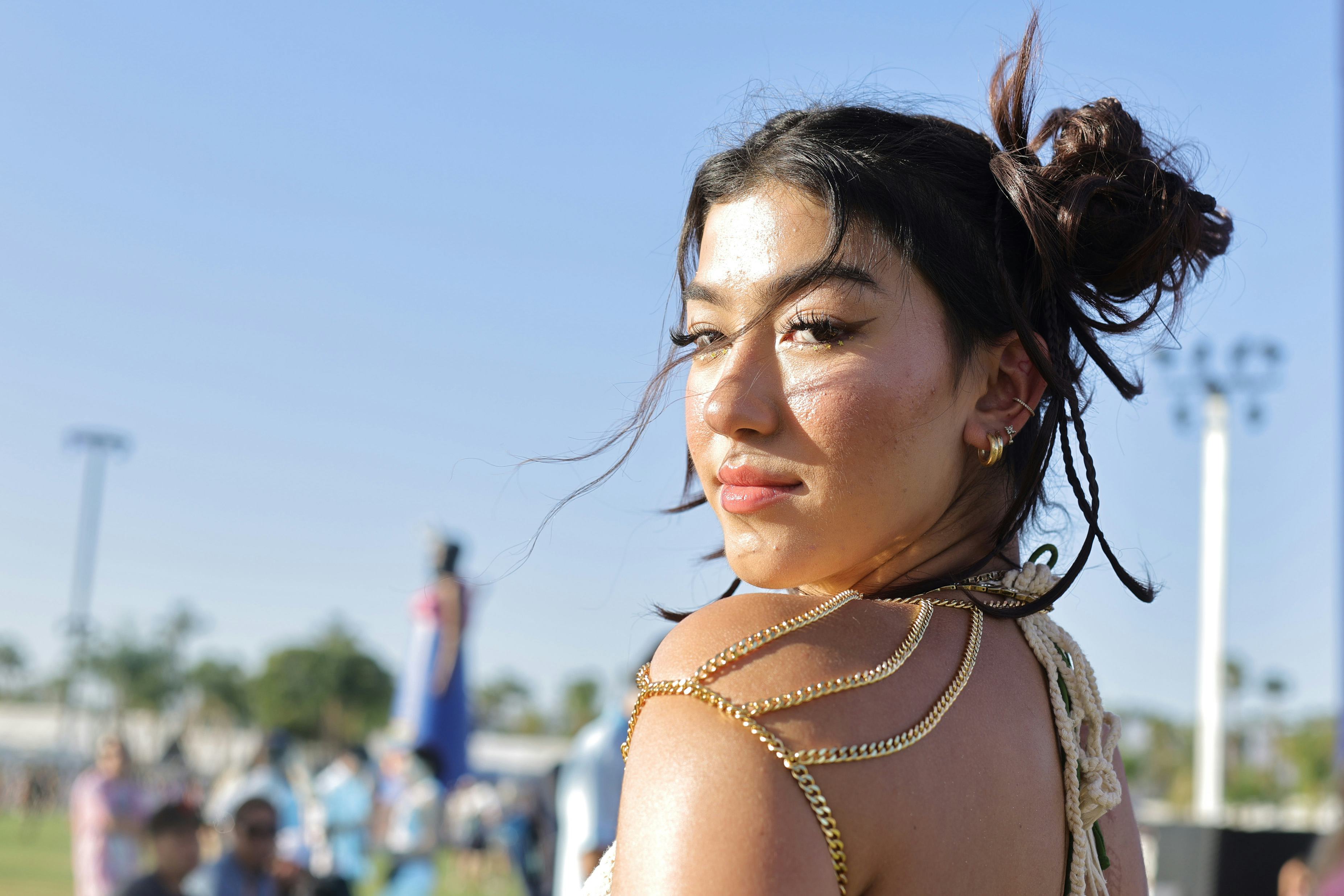 INDIO, CALIFORNIA - APRIL 15: Festivalgoer attends he 2022 Coachella Valley Music And Arts Festivalo...