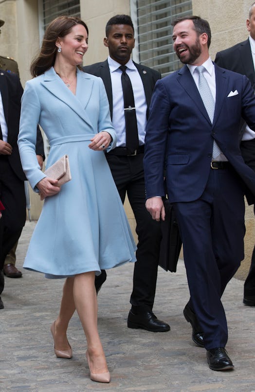 Catherine, Duchess of Cambridge with Prince Guillaume of Luxembourg as they take a short walk outsid...