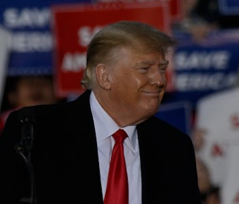 SELMA, USA - APRIL 9: Former US President Donald Trump holds a rally sponsored by Save America with ...