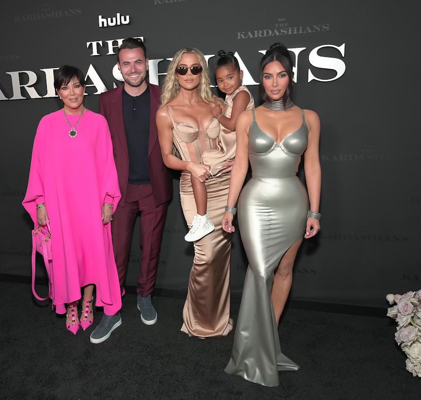 LOS ANGELES, CALIFORNIA - APRIL 07: (L-R) Kris Jenner, Ben Winston, Khloé Kardashian, True Thompson,...