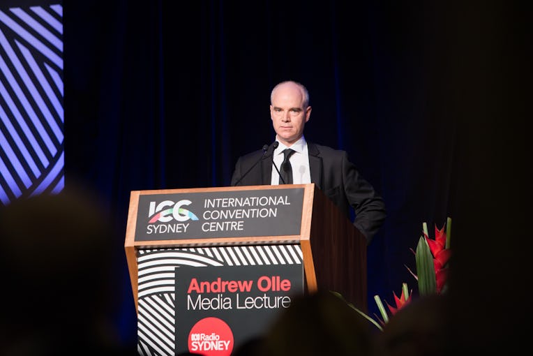 New York Times Managing Editor Joseph Kahn gives the keynote speech at the Andrew Olle lecture 2017 ...
