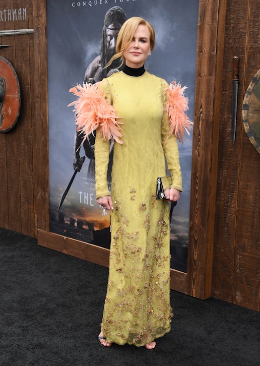Nicole Kidman wears a Prada feather dress at "The Northman" LA premiere.