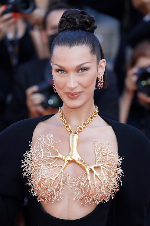 CANNES, FRANCE - JULY 11, 2021: Bella Hadid arrives at the premiere of 'Tre Piani (Three Floors)' du...