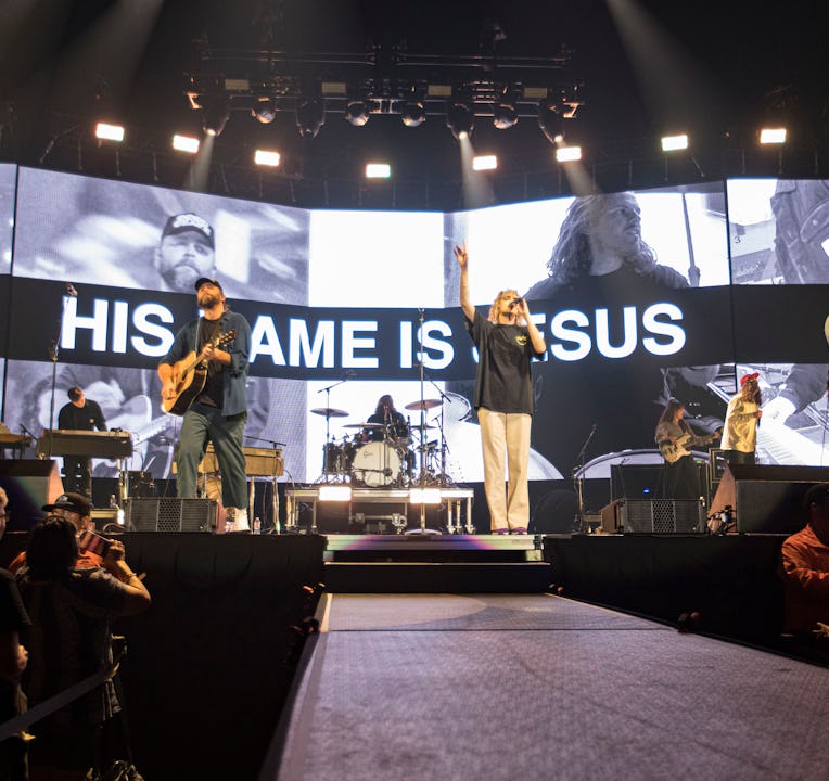 SAN DIEGO, CALIFORNIA - MARCH 29: (L-R) Musicians Joel Houston, Taya Smith, and Matt Crocker of Hill...