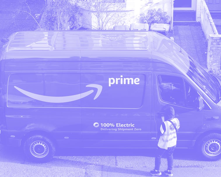 LONDON, UNITED KINGDOM - 2020/11/24: An Amazon Prime delivery van is seen in London. (Photo by Dinen...
