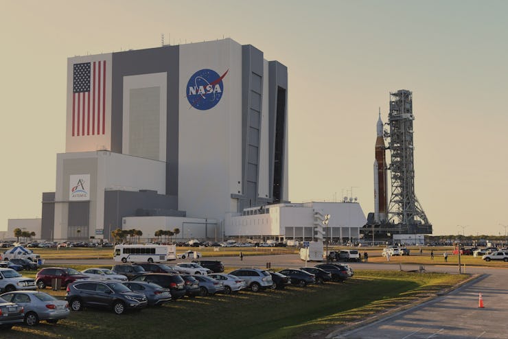 CAPE CANAVERAL, FLORIDA, UNITED STATES - MARCH 17: NASAâs SLS moon megarocket topped by the Orion sp...