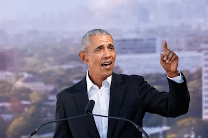 Barack Obama speaks during the groundbreaking ceremony for the Obama Presidential Center at Jackson ...