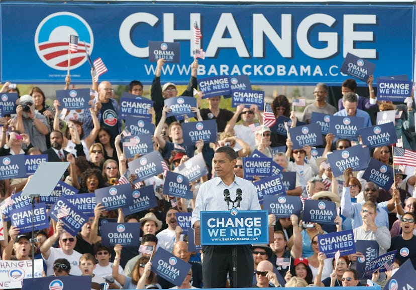 Democratic presidential nominee U.S. Sen. Barack Obama (D-IL) speaks during a campaign rally at Coro...