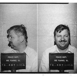Serial killer John Wayne Gacy posed for the above Des Plaines Police Department mug shot in December...