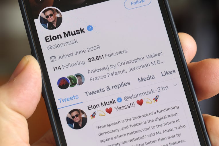 CHICAGO, ILLINOIS APRIL 25: In this photo illustration, The Twitter profile of Elon Musk with more...