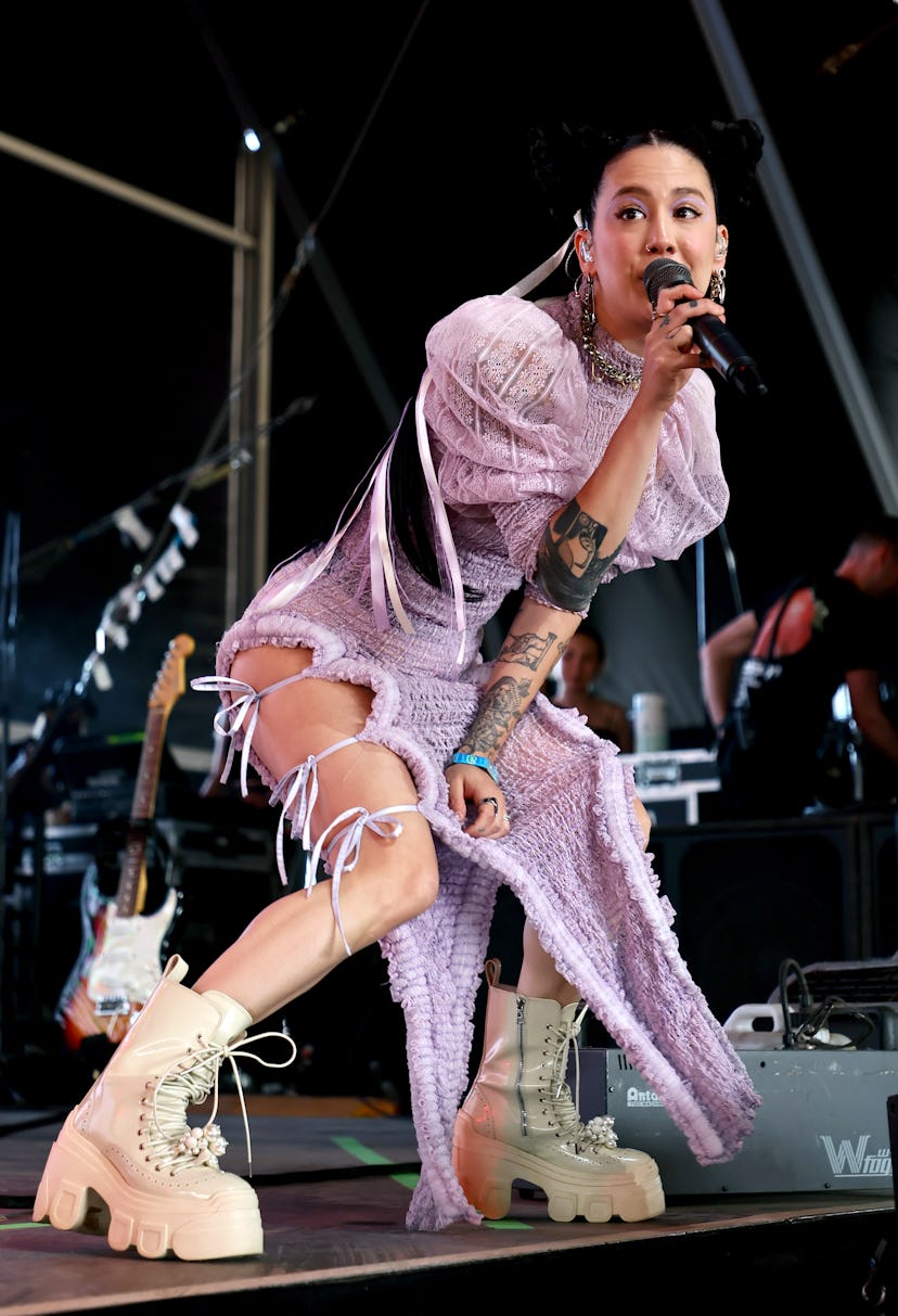 INDIO, CALIFORNIA - APRIL 23: Michelle Zauner of Japanese Breakfast performs on the Mojave stage dur...