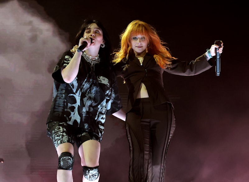 INDIO, CALIFORNIA - APRIL 23: (L-R) Billie Eilish and Hayley Williams perform on the Coachella stage...