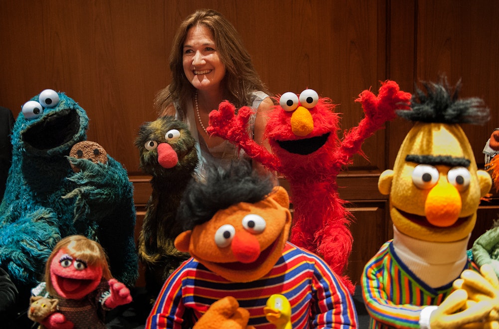 President of the Jim Henson Foundation Cheryl Henson presents a new donation of 20 Jim Henson puppet...