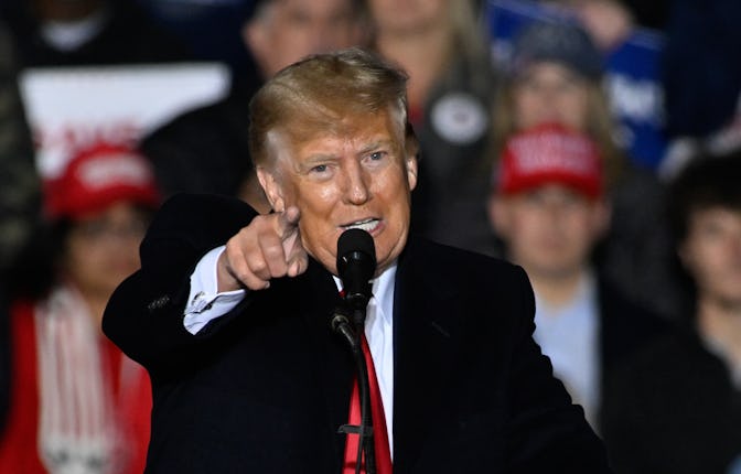 SELMA, USA - APRIL 9: Former US President Donald Trump holds a rally sponsored by Save America with ...