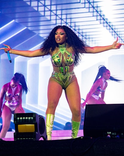 INDIO, CALIFORNIA - APRIL 23: Megan Thee Stallion performs on the Coachella stage during the 2022 Co...