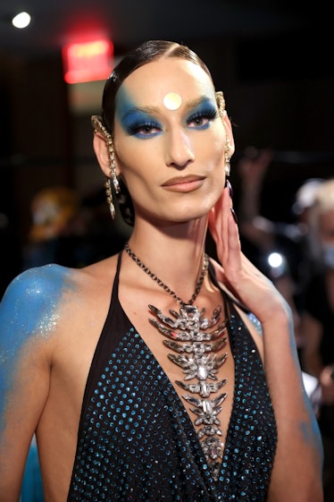 A model wearing all over eyeshadow prepares backstage for The Blonds during NYFW: The Shows at Parad...
