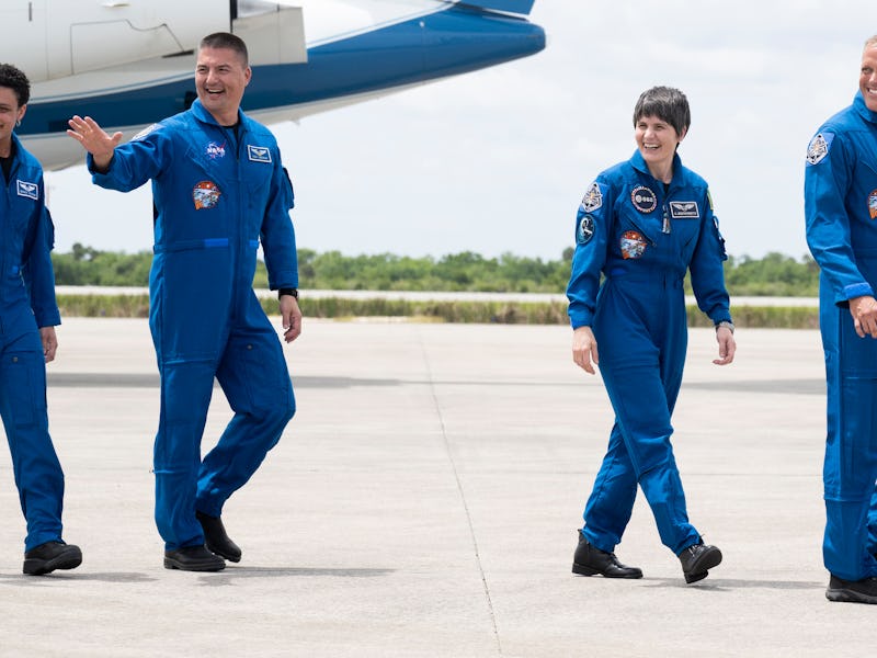 CAPE CANAVERAL, FL - APRIL 18: In this NASA handout, NASA astronauts Jessica Watkins, left, Kjell Li...