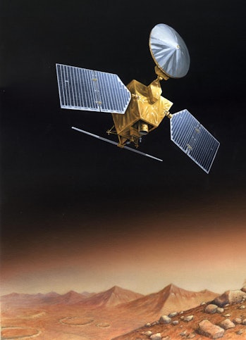 This artist's rendition obtained 04 October, 2001 from NASA shows the  Mars Reconnaissance Orbiter, ...