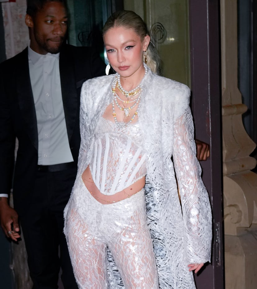 Gigi Hadid arrives at her 27th birthday party at Zero Bond on April 23, 2022 in New York City. 