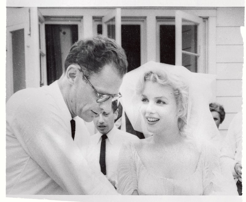 7/2/1956-Roxbury, CT-, Playwright Arthur Miller and his bride, Marilyn Monroe are shown after their ...