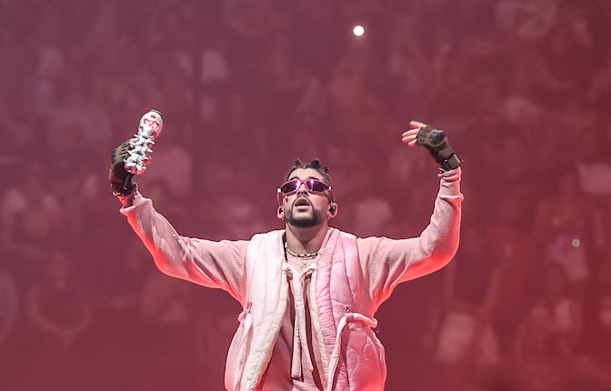 MIAMI, FLORIDA - APRIL 01:  Bad Bunny performs during his El Último Tour Del Mundo at FTX Arena on A...
