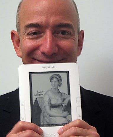 Amazon.com founder and chief executive Jeff Bezos unveils an international Kindle electronic book re...