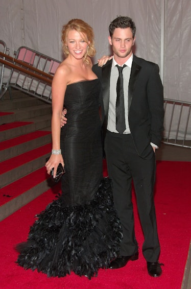 Penn Badgley and actress Blake Lively depart from the Metropolitan Museum of Art Costume Institute G...