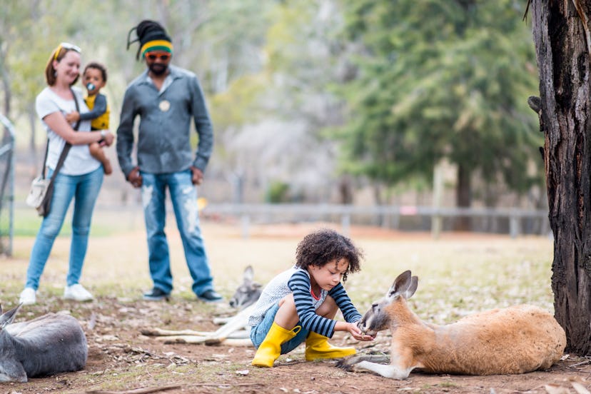 family at a kangaroo farm, telling mother's day riddles